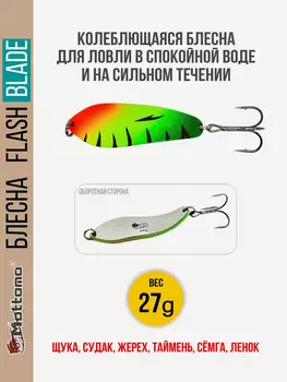 Блесна для рыбалки колеблющаяся Mottomo Flash Blade 27g Fire Perch для спиннинга. Колебалка на щуку,судака,таймень, Мультицвет