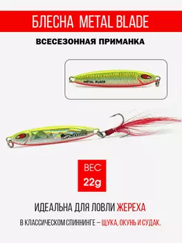 Блесна колеблющаяся для рыбалки Mottomo Metal Blade 22g 04. Пилькер колебалка на жереха, щуку, окуня, голавля, форель, судака, сома, Мультицвет