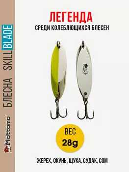 Блесна колеблющаяся для рыбалки Mottomo Skill Blade 28g Silver Chart. Колебалка на жереха, щуку, окуня, голавля, форель, Серебряный