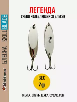 Блесна колеблющаяся для рыбалки Mottomo Skill Blade 7g Silver. Колебалка на жереха, щуку, окуня, голавля, форель, Серебряный