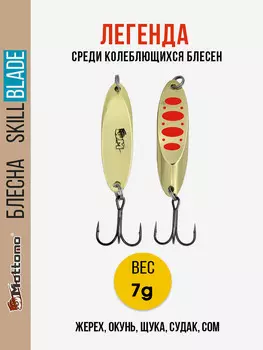 Блесна колеблющаяся для рыбалки Mottomo Skill Blade 7g Gold 17. Колебалка на жереха, щуку, окуня, голавля, форель, Золотой