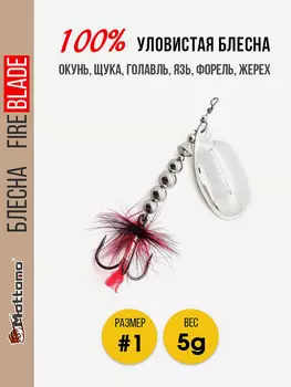 Блесна вращающаяся для рыбалки Mottomo Fire Blade #1 5g Silver, Серебряный