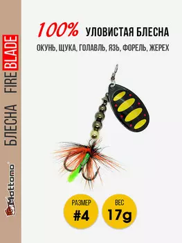 Блесна вращающаяся для рыбалки Mottomo Fire Blade #4 17g Black 44, Мультицвет