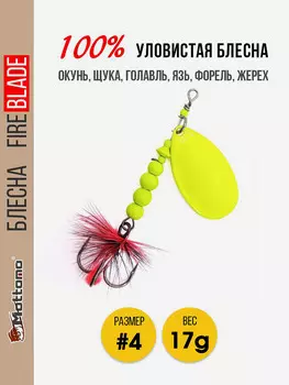 Блесна вращающаяся для рыбалки Mottomo Fire Blade #4 17g Fluo, Желтый
