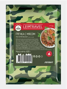 Блюдо быстрого приготовления Леовит LeoTravel Гречка с мясом по-купечески. Пакет 600 г, Зеленый