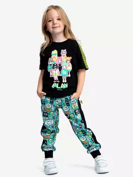 Брюки с лампасами и принтом для девочки Button Blue, Зеленый