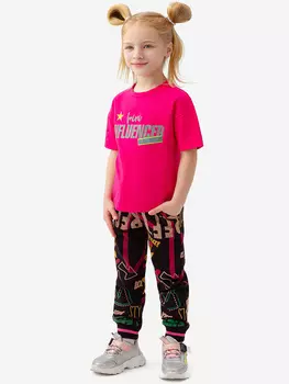 Брюки трикотажные с поясом на резинке для девочки Button Blue, Черный