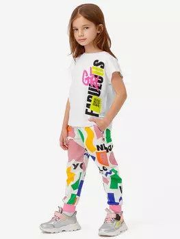 Брюки трикотажные с поясом на резинке для девочки Button Blue, Белый