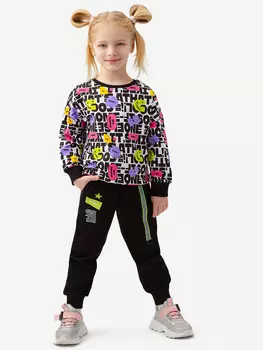 Брюки трикотажные с поясом на резинке для девочки Button Blue, Черный