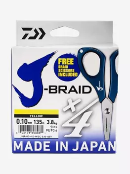 Шнур DAIWA J-Braid x4 135м Yellow 0,10мм 2,6кг W/SC, Желтый