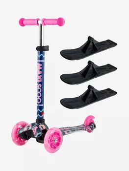 Детский Трехколесный Самокат с Лыжами MAXISCOO "Baby", Фламинго (2023), Мультицвет