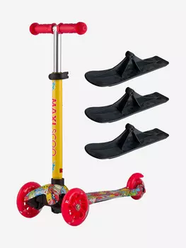 Детский Трехколесный Самокат с Лыжами MAXISCOO "Baby", Монстры (2023), Мультицвет
