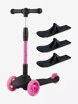 Детский Трехколесный Самокат с Лыжами MAXISCOO "Baby Delux", Черный с Розовым (2023), Черный