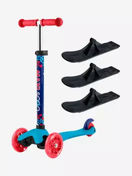 Детский Трехколесный Самокат с Лыжами MAXISCOO "Baby", Голубой (2023), Мультицвет