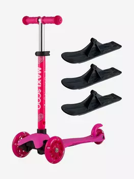 Детский Трехколесный Самокат с Лыжами MAXISCOO "Baby", Розовый (2023), Розовый
