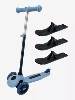 Детский Трехколесный Самокат с Лыжами MAXISCOO "One +", Синий (2023), Синий