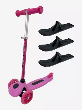 Детский Трехколесный Самокат с Лыжами MAXISCOO "One +", Розовый (2023), Розовый