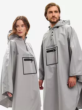 Дождевик плащ пончо с капюшоном демисезонный, Серый