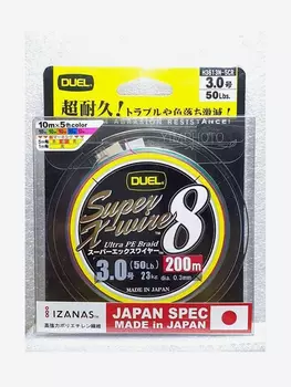 Duel/Yo-zuri, Шнур Super X-Wire PE 8, 200м, 3.0, арт.H3613N-5CR, Мультицвет