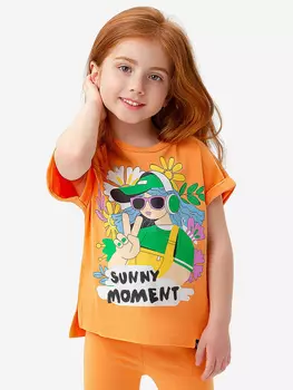 Футболка оранжевая с принтом Button Blue, Оранжевый