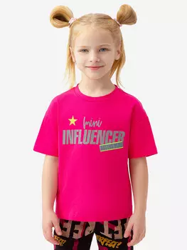 Футболка оверсайз с блестящим текстовым принтом розовая Button Blue, Розовый