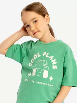 Футболка с коротким рукавом и принтом зеленая для девочки Button Blue, Зеленый