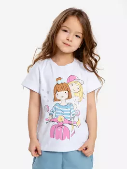 Футболка с принтом белая для девочки Button Blue, Белый