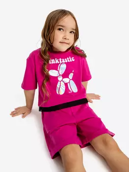 Футболка с принтом фуксия для девочки Button Blue, Розовый