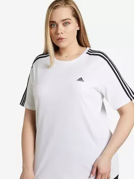 Футболка женская adidas Essentials Slim 3-Stripes, Plus Size, Белый, размер 54-56