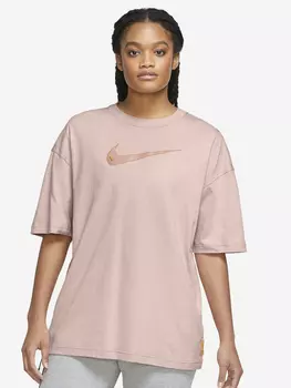 Футболка женская Nike Sportswear Swoosh, Plus Size, Бежевый, размер 56-58