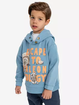 Худи оверсайз с капюшоном с принтом голубое для мальчика Button Blue, Синий