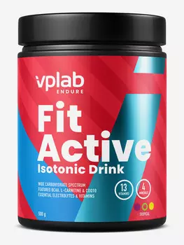 Изотоник VPLAB Endure FitActive Isotonic Drink, порошок для приготовления напитка, ВСАА аминокислоты, витамины, минералы, электролиты, L-карнитин 500 г, тропические фрукты, Красный