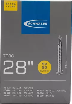 Камера Schwalbe SV20 EXTRA LIGHT 60mm 28", Черный