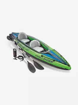 Каяк надувной Intex 68306NP "CHALLENGER K2" 351х76х38 см алюминиевые вёсла, насос, Зеленый