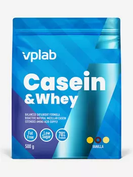 Казеин и сывороточный протеин VPLAB Casein &amp; Whey, рост мышечной массы и восстановление, 500 г, ваниль, Синий
