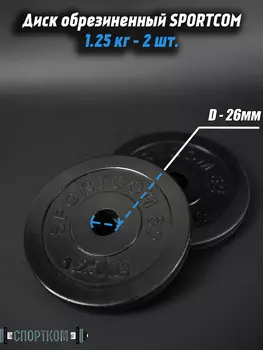 Комплект дисков обрезиненных для гантелей и штанги Sportcom 26мм 1,25кг / 2 шт., Черный