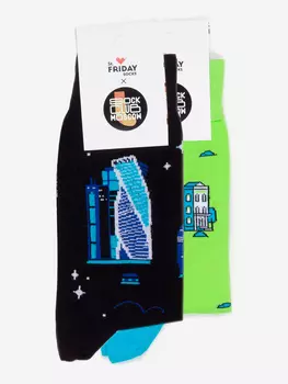 Комплект носков St.Friday Socks x Sock Club Moscow, Город будущего, Две пары носков, Черный