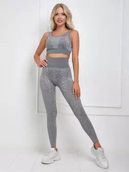 Костюм для фитнеса, йоги, пилатеса, зала женский с лосинами и топом спортивный Rizziano, Серый