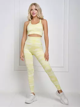Костюм для фитнеса, йоги, пилатеса, зала женский с лосинами и топом спортивный Rizziano, Желтый