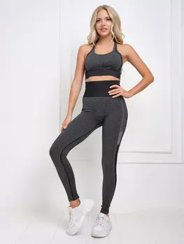 Костюм для фитнеса, йоги, пилатеса, зала женский с лосинами и топом спортивный Rizziano, Черный