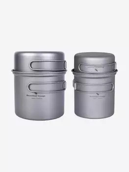 Котелки Boundless Voyage титановые, набор, 750 и 1000 мл, Серебряный