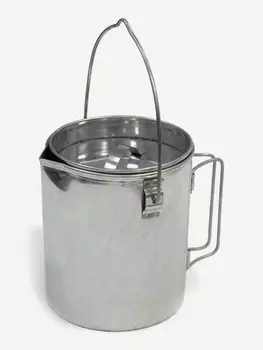 Котелок-чайник-кружка круглая нерж. 1,2л Роза ветров, Серебряный