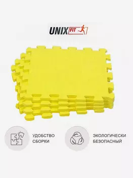 Коврик-пазл UNIX Fit влагостойкий для йоги и фитнеса, большие мягкие модули спортивные, детский коврик, 30 х 30 х 1 см, желтый, 4 шт., Желтый