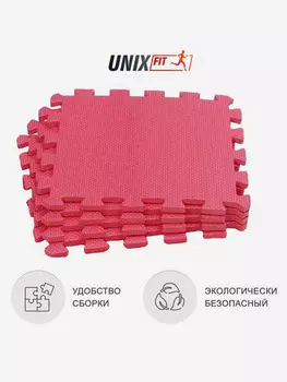 Коврик-пазл UNIX Fit влагостойкий для йоги и фитнеса, большие мягкие модули спортивные, детский коврик, 30 х 30 х 1 см, красный, 4 шт., Красный