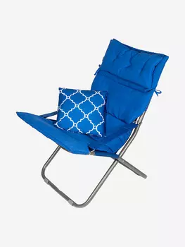 Кресло-шезлонг c мягким матрасом, подголовником и подушкой, Синий