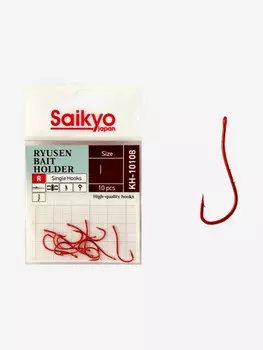 Крючки для рыбалки одинарные Saikyo KH-10108 R BN RYUSEN BAIT HOLDER ( 1 упк. по 10 шт.), Красный