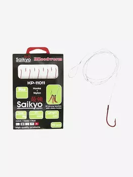 Крючки для рыбалки одинарные Saikyo KP-11011 Blloodworm Red c поводками ( 1 упк. по 10шт.), Красный