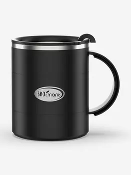 Кружка Биосталь 400 мл с крышкой, Черный