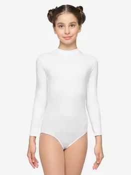 Купальник гимнастический детский ВСПЛЕСК полный рукав, воротник-стойка, Белый