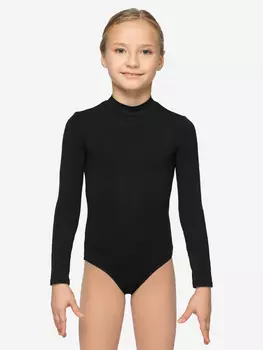 Купальник гимнастический детский ВСПЛЕСК полный рукав, воротник-стойка, Черный